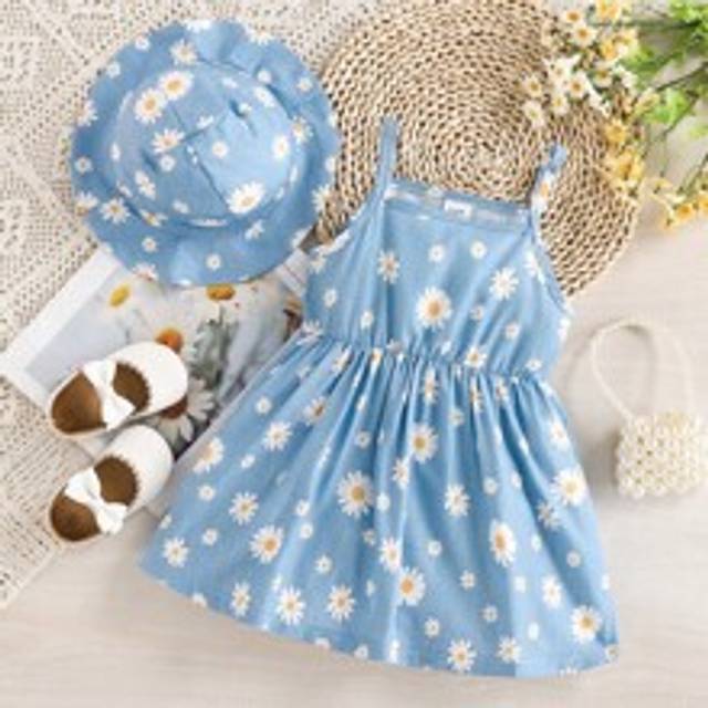 Bebis Flicka 2st/set Daisy Tryck Enkel Stil Spaghetti-rem Klänningar Med Hatt , Sommar - Multifärgad (6Y,7Y,4Y,5Y,6-9M,9-12M,12-18M,18-24M,2-3Y)