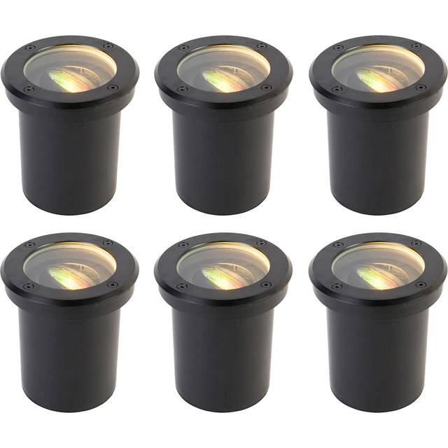 Set of 6 Smart Outdoor Ground Spotlights Black Adjustable IP65 Incl. led - Delux