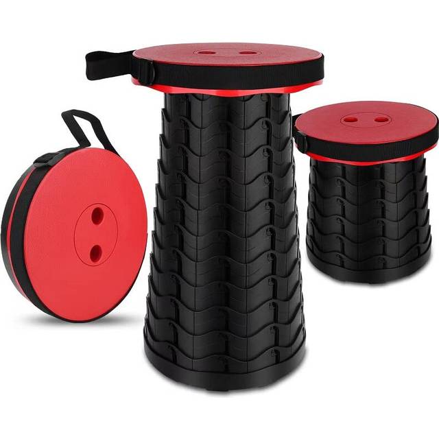 Portable Chair Folding Stool,Retractable Telescopic Camping Stools Lightweight Sturdy Seat Adjustable Collapsible(RED)