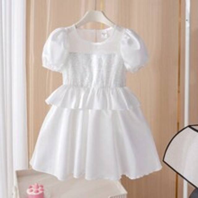 Lätt bröllopsklänning för ung flicka, vit puffärmad prinsessklänning, elegant festklänning - Vitt (6Y,7Y,4Y,5Y)