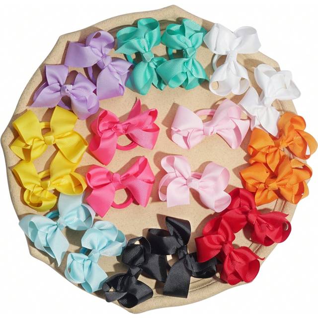 SHEIN 20Pcs Boutique Hair Bows Elastic Ties Kids Children Rubber Bands Ponytail Holders Hair Bands For Baby Girls Teens Toddlers In Pairs