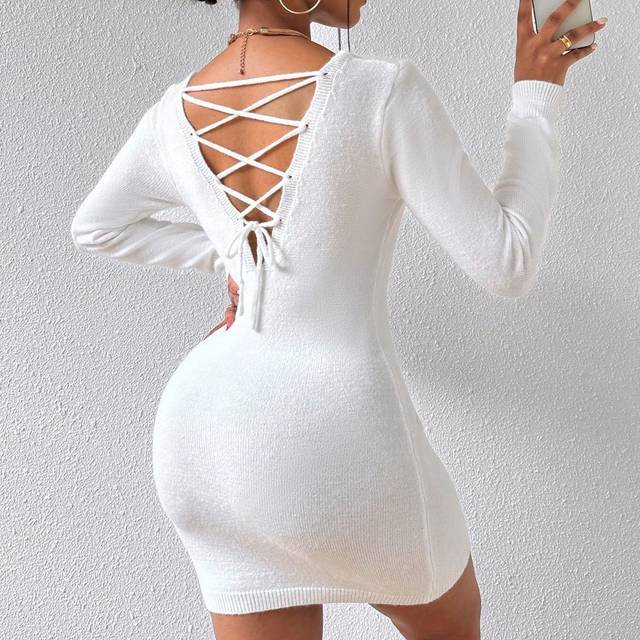 VaVaBold Women&#39;S Tie Back Slim Fit Sweater Dress