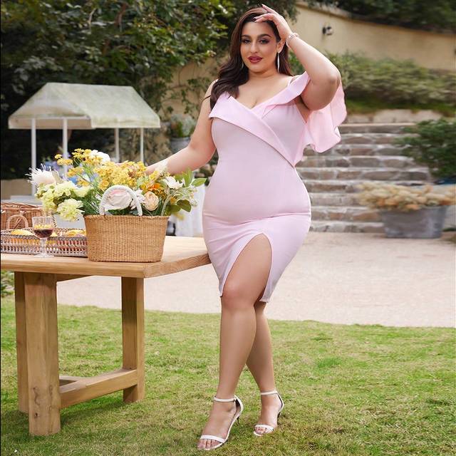 SHEIN Plus Size Solid Color Asymmetrical Neck Slit Cami Dress, Wedding Guest Dress