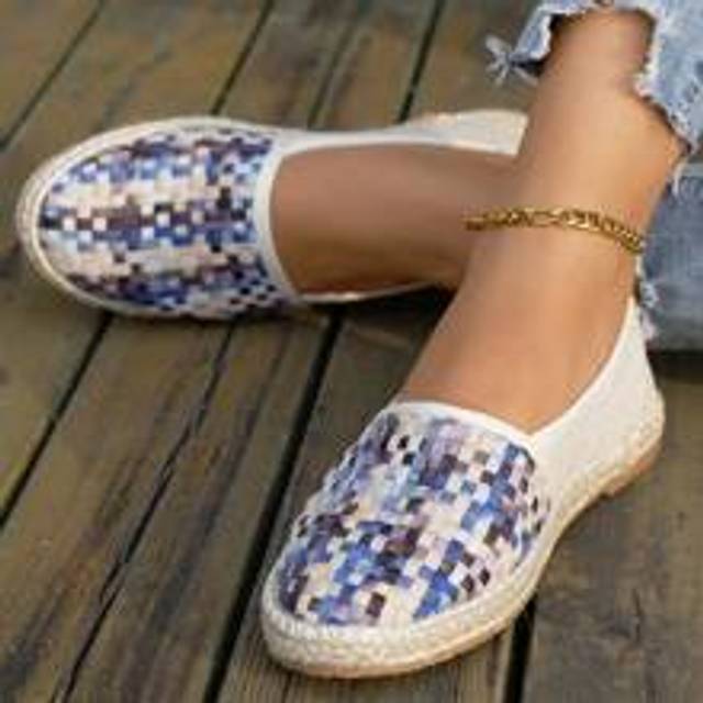 SHEIN 2024 Summer Vintage Fashion Flat Breathable Woven Casual Slip-On Loafers With  Rope Design