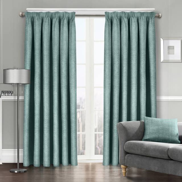 Velosso Westwood Dimout Pencil Pleat Curtains - Pale Green - 117cm width x 183cm drop