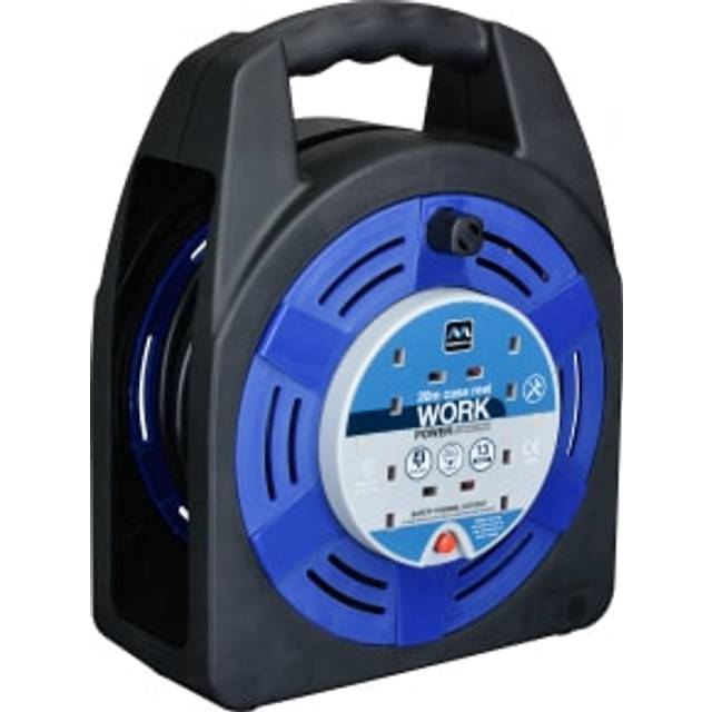 Masterplug 4 Socket 20m 10A Cable Reel with Flat Base - Blue/Black