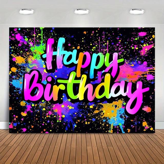 SHEIN 1pc Vibrant Slime Graffiti Backdrop - Glow In The Dark Birthday Party Decor - Interactive Black Light Photography Background With Colorful Splash Pain