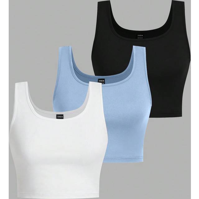 SHEIN 3pcs Women Super Cropped Tight Casual Tank Top Set, Suitable For Summer