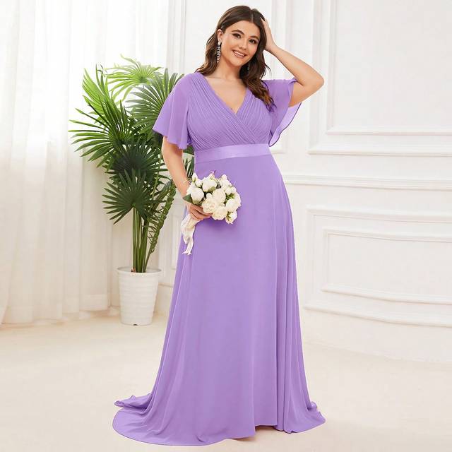 EVER-PRETTY Plus Size Elegant V-Neck Ruched Bridesmaid Dresses
