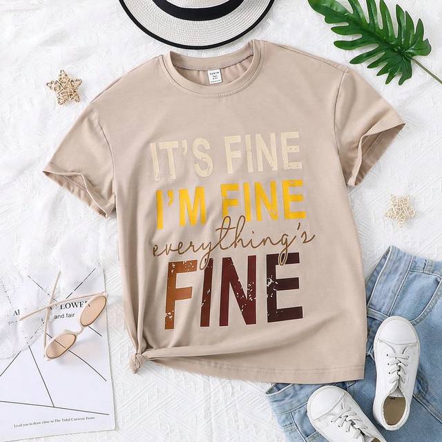 SHEIN Teen Girls Slogan Graphic Tee