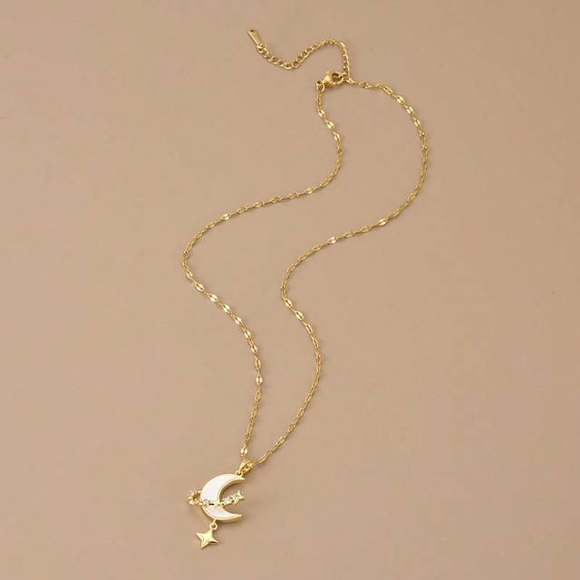 SHEIN 1pc Stainless Steel Rhinestone Moon Necklace, Luxury Gift For Women