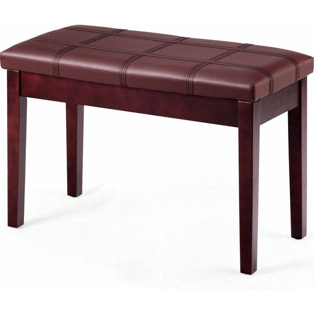 GymaxMore Wooden Duet Piano Bench With Padded Cushion And Music Storage, PU Leather Keyboard Seat Piano Stool With Solid Locking Hinge And Anti-Slip Pad, Perfec