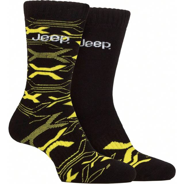Jeep Breathable Cushioned Bamboo Work Boot Socks - Heavy Duty Knit Ribbed Socks (Black / Yellow)