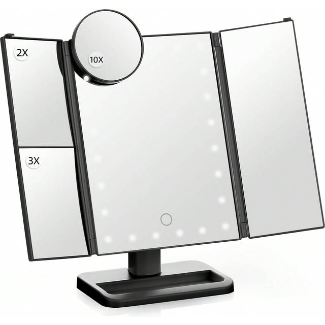SHEIN Display4top Tri-Fold Makeup Mirror, 1X/2X/3X/10X Vanity Mirror, Tabletop Cosmetic Mirror Battery Or USB Powered With LED Light And Touchscreen Switch