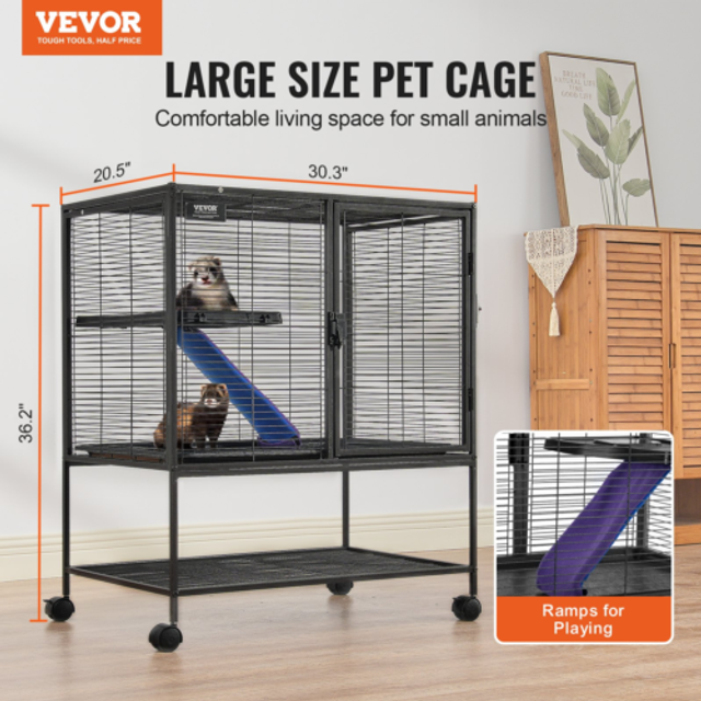 Vevor - 36' Rolling Metal Ferret Cage, Large 2-Tier Critter Nation Cage, Small Animal Cage with Ramps & Tray, Easy to Set up for Pet Rats, Hamster,