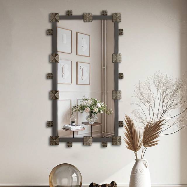 SHEIN Ornate Glam Rectangular Wall Mirror Traditional Bohemian Mirror Metal Frame
