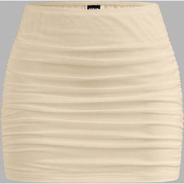 SHEIN Tulle Ruched Solid Color Double Layer Sheer Bodycon Mini Skirt