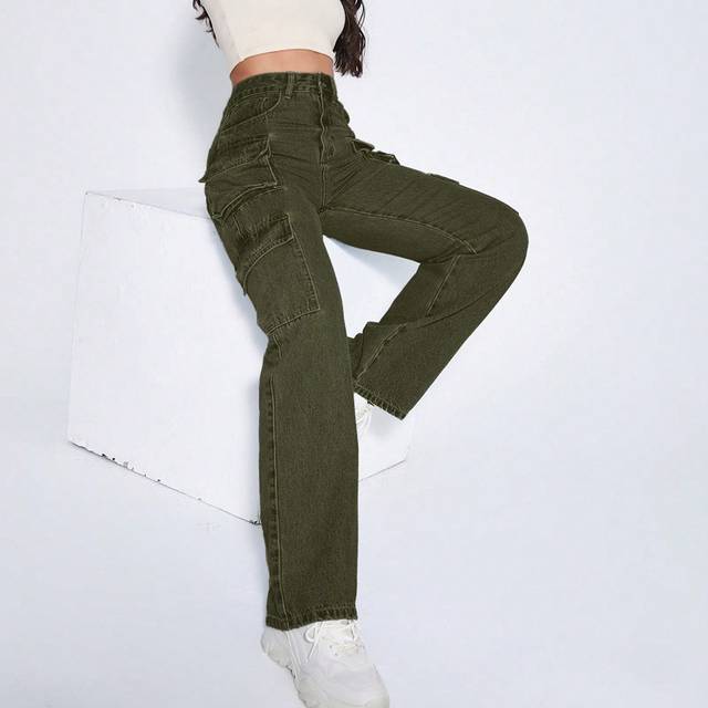 Jeanoix Women&#39;s Pink Cargo Jeans With Pocket Details