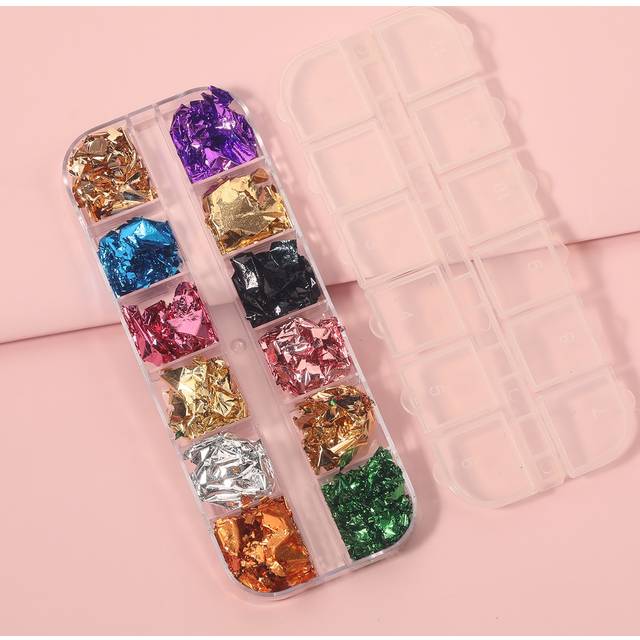 SHEIN 1Box Mix Color Foil Nail Art Decoration Diy Nail Charms Nail Gems Nail Supplies Nails