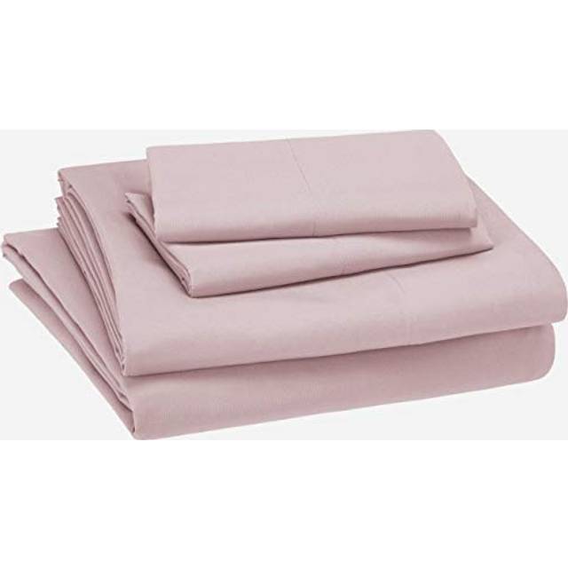 Amazon Basics Kid's Soft Easy-Wash Lightweight Microfiber 4-Piece Sheet Set  Full  Light Pink  Solid