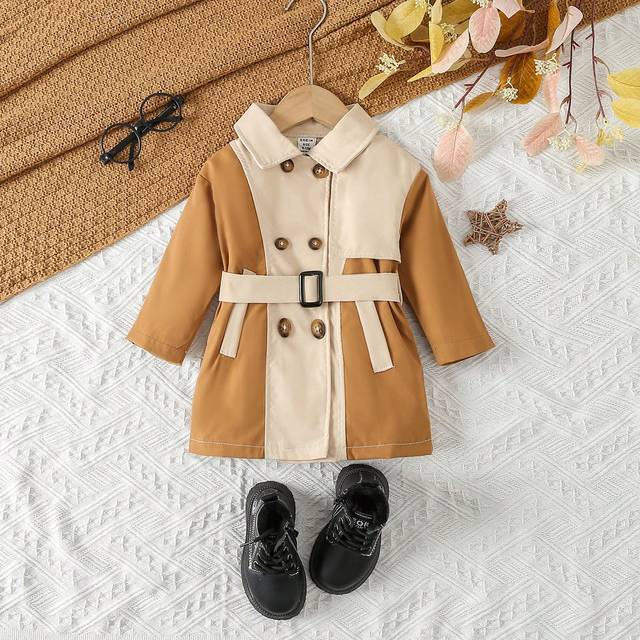 SHEIN Baby Boy Two Tone Double Breasted Belted Trench Coat