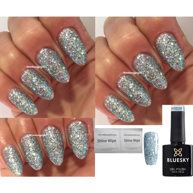 Bluesky gel polish greeny blue chunky glitter blz49 diamond nail uv led soak off