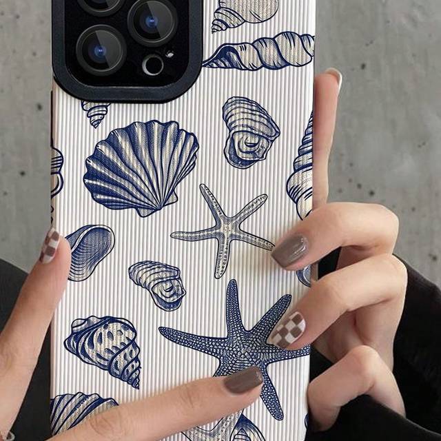 SHEIN Summer 1pc New Classic Shock-Resistant Soft TPU Phone Case With Blue Shell Pattern, Compatible With IPhone And 15/15PLUS/15PRO/15PROMAX