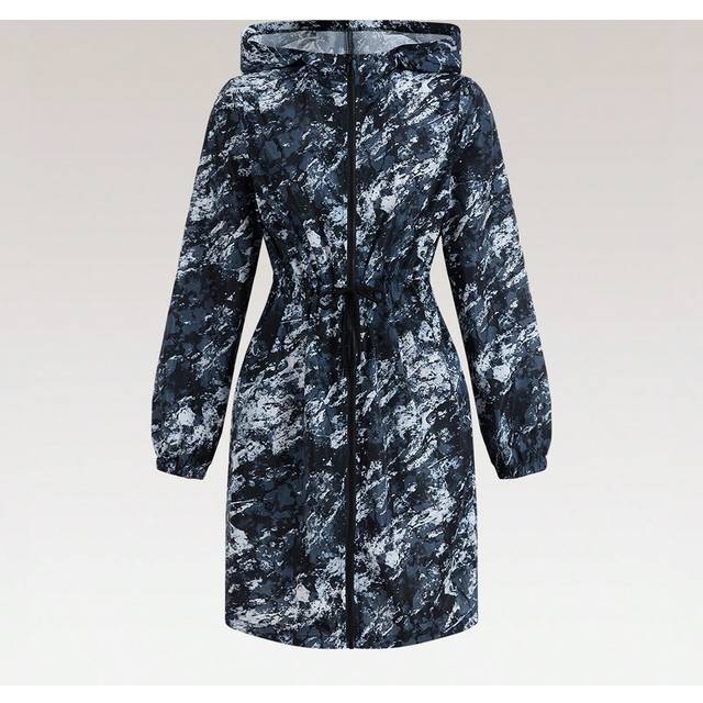SHEIN Teen Girls&#39; Fashionable Mid-Length Printed Cardigan Trench Coat Black Outerwear For Sun Protection