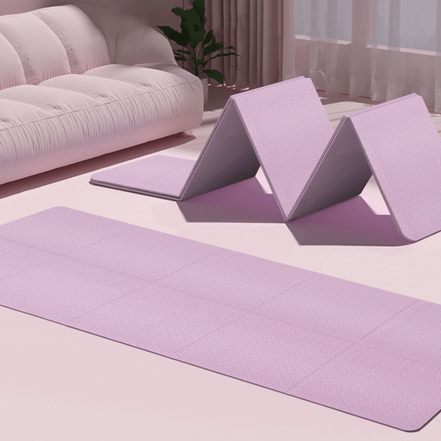 SHEIN 1pc Thick TPE Yoga Mat, Foldable Ergonomic Dual-Color Position Lines, Non-Slip Shock-Absorbing Yoga Mat For Fitness Dancing, Purple, 4mm/6mm, 72*24in