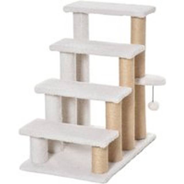PawHut Pet Stair with 4-step Climb Ladder - Scratching Posts - White | TJ Hughes