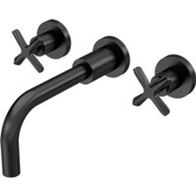 Connect Wall Mount 3 Tap Hole Basin Mixer Tap with Crosshead Handles - Matt Black - Balterley