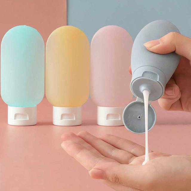 SHEIN 3pcs Refillable Silicone Travel Bottles Leak-Proof Squeezable Silicone Travel Size Containers, Silicone Travel Bottle Set For Filling Cosmetic Shampoo