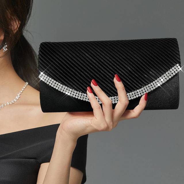SHEIN SIIZA Glitter Bling,Shiny Glamorous,Elegant,Exquisite Rhinestone Clutch Purses For Women Purses And Satin Handbags Formal Wedding Party Prom Purse Mon