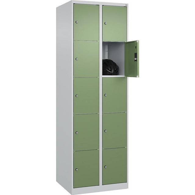 C+P 2 compartments, 2 compartments, light grey/reseda green, W 600 mm, 10 compartments, with floor glides - reseda green RAL 6011