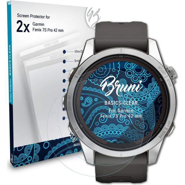 Bruni 2x protective film for garmin fenix 7s pro 42 mm screen protector