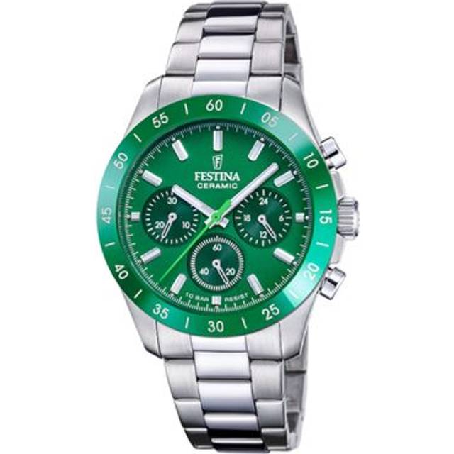 Festina Ceramic Chronograph F20693/5 - Unisex - 39 mm - Analogt - Quartz - Mineralglas - Green (17 mm)