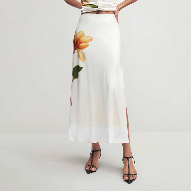 BizChic Women Elegant & Romantic Floral Print Midi Work Skirt Business Casual Women