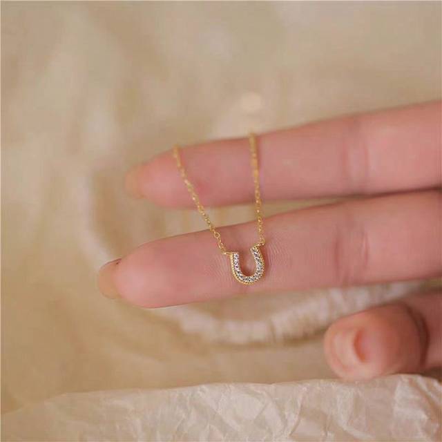 SHEIN 1pc S925 Pure Silver Gold Plated Zirconia U-Shaped Chain Necklace, Women&#39;s Fashion High-End Everyday Accessory