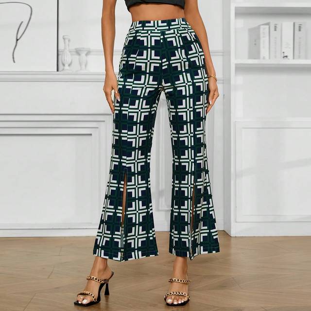 Aveloria Women&#39;s Random Printed Geometric Pattern High Slit Flared Pants
