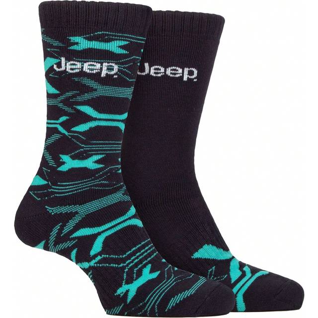Jeep Breathable Cushioned Bamboo Work Boot Socks - Heavy Duty Knit Ribbed Socks (Navy / Turquoise)