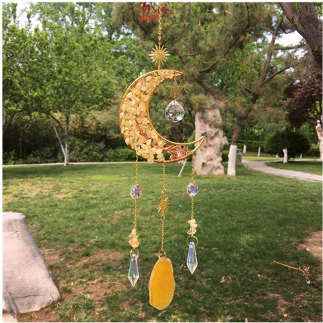 (Yellow) Crystal Star Moon Wind Chime Dream Catcher