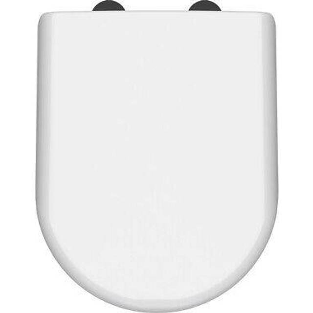 nuie D Shape Soft Close Toilet Seat, Black Caps, White