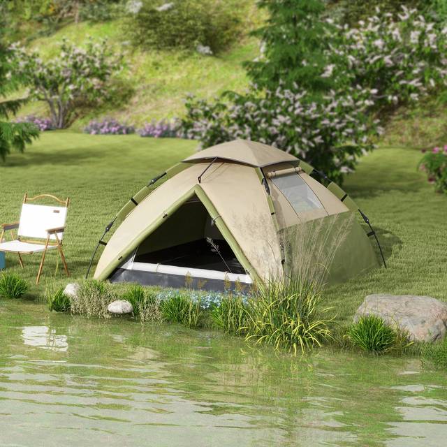 SHEIN Outsunny Camping Tent, 3-4 Man Family Tent, 2000mm Waterproof, With Carry Bag And Top Hook, For Fishing Hiking Festival, Quick Setup