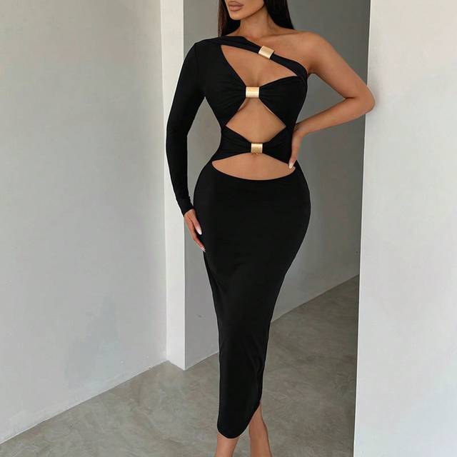 SHEIN Women&#39;s Summer Slim Fit Cutout Dress With Metal Decoration Elegant Date Night Party Sexy BOHO Fall Winter