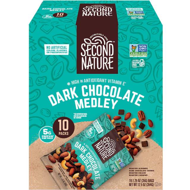 Second Nature Nut Medley Mix Dark Chocolate 1.25 oz Each / Pack of 10