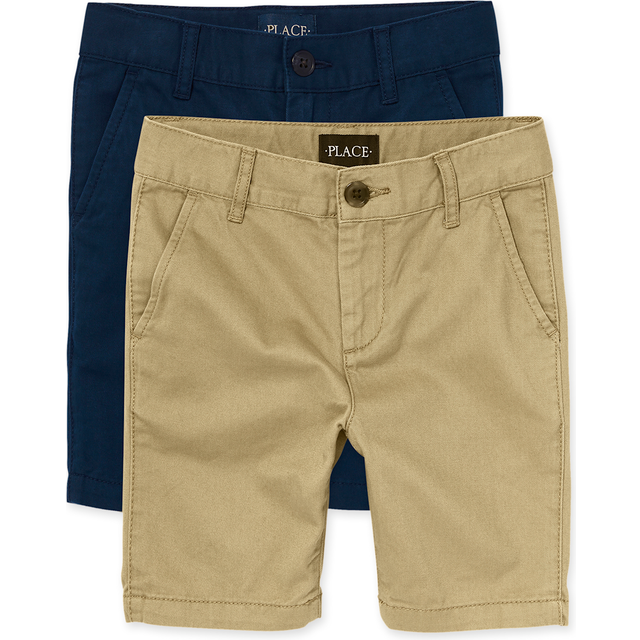 The Children's Place Boys Stretch Chino Shorts  2 Pack  Flax/New Navy