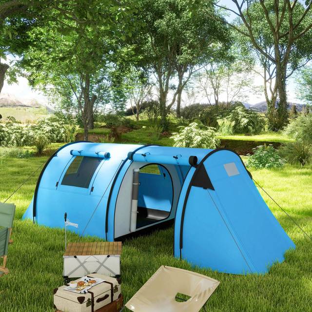SHEIN Outsunny 3-4 Man Camping Tent, Large Family Tent With Bedroom And Living Room, 3000mm Waterproof, Portable With Bag, For Fishing Hiking Festival