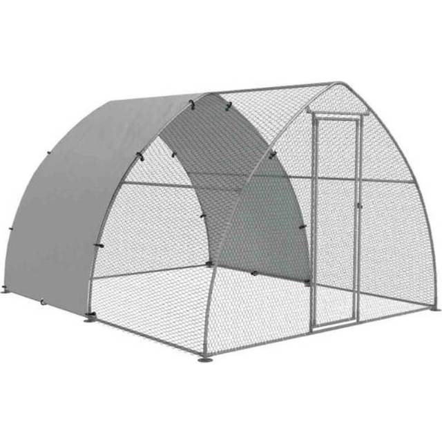 PawHut Walk-In Chicken Run w/ Cover, for 8-12 Chickens, 3 x 3.8 x 2.2m, Silver