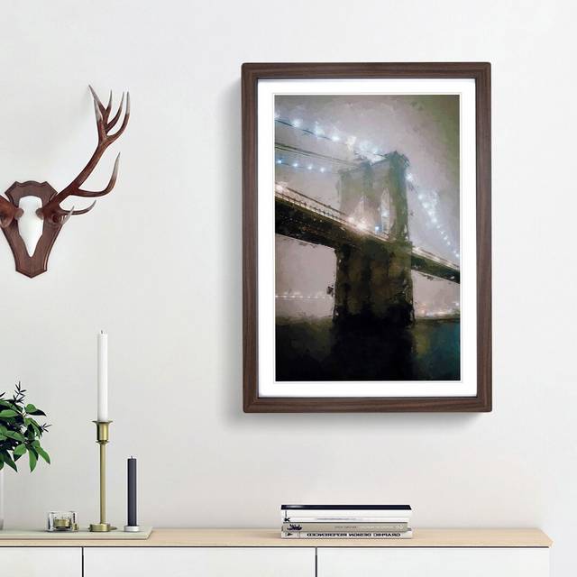 Lights of Brooklyn Bridge in Abstract - Picture Frame Graphic Art Print - Walnut Framed (48cm H x 36cm W x 2cm D)