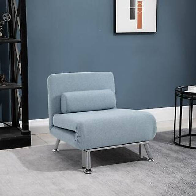 Single sofa bed folding chair bed w/ metal frame padding pillow light blue